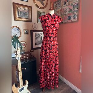 Vintage 1970s Handmade Red Floral Maxi Dress – Estate Seamstress Find